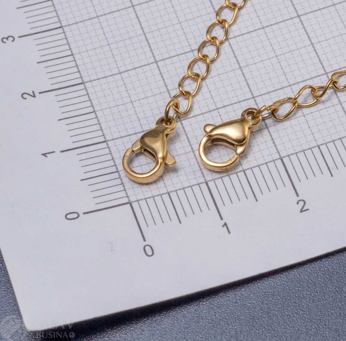Лобстер (10х6мм) с паяной цепочкой (4х3х0.6мм) и концевиком (6мм), общ. длина 72мм, нерж. сталь, анодирование цвет золото.