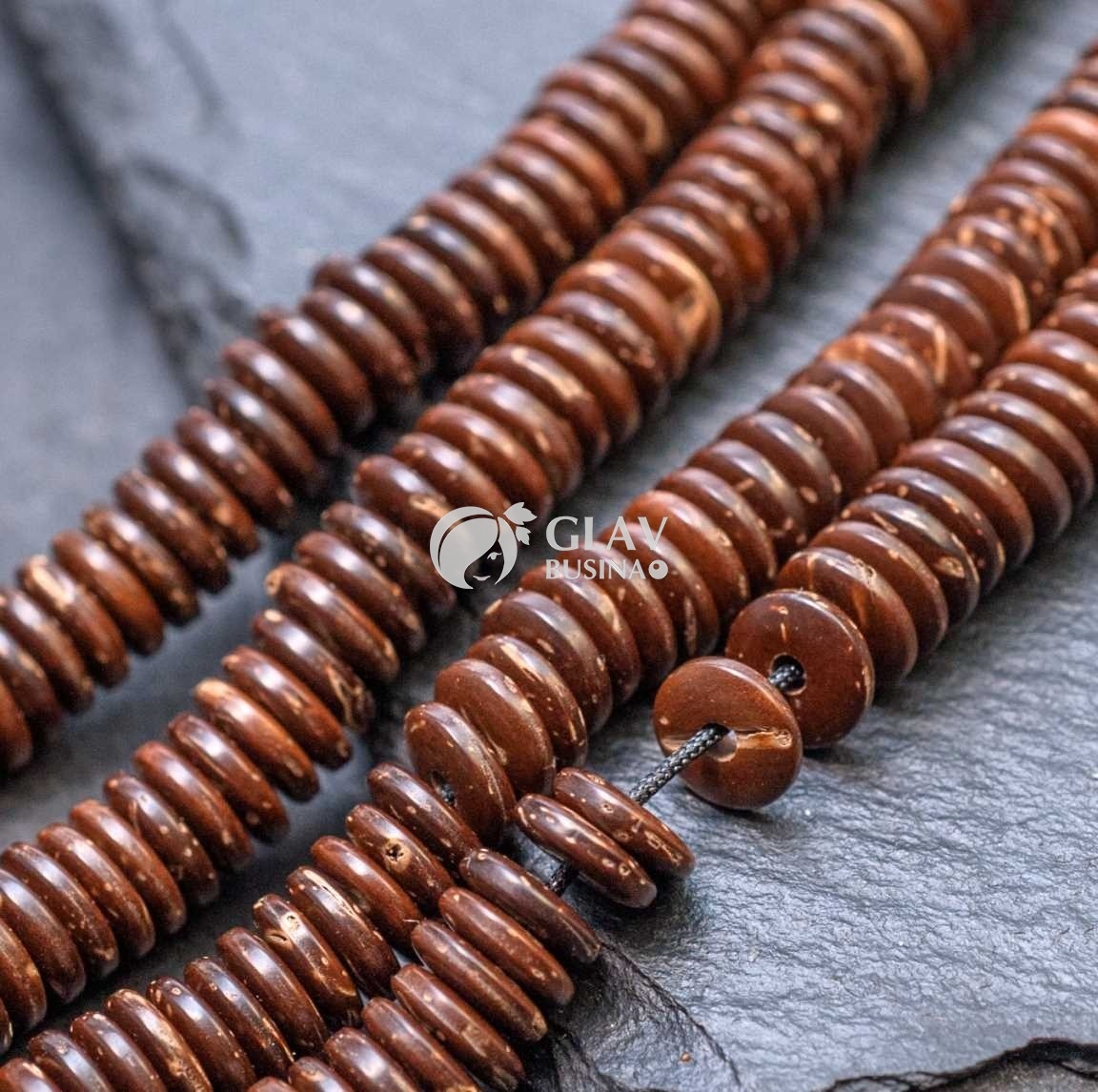 ОПТ (500 бусин) Бусины-хейши из оболочки кокосового ореха, цвет коричневый, р-р 7х2мм, отв-е 1,5мм.