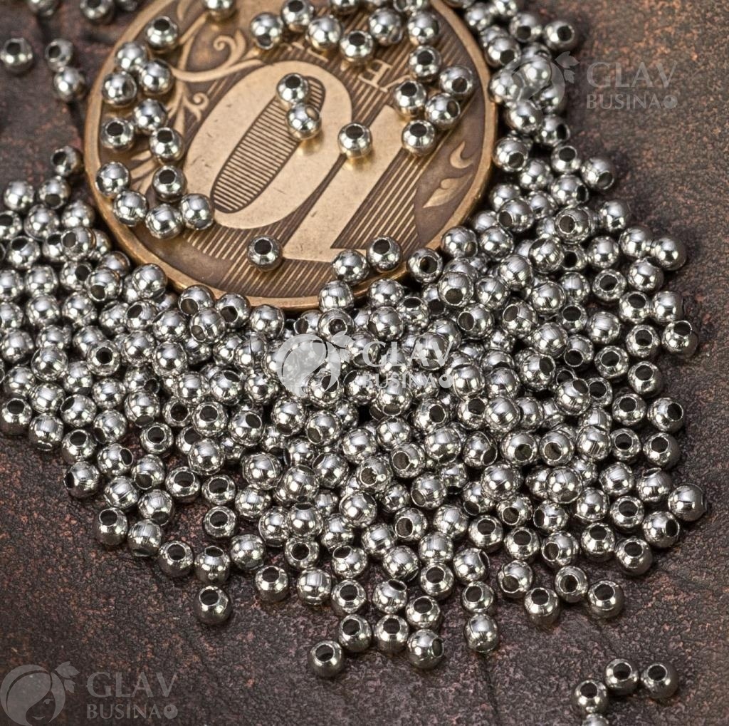 ОПТ (2500 шт) Бусины-шарики полые из хирургической стали, диам. 2мм, отв-е 0.8мм.