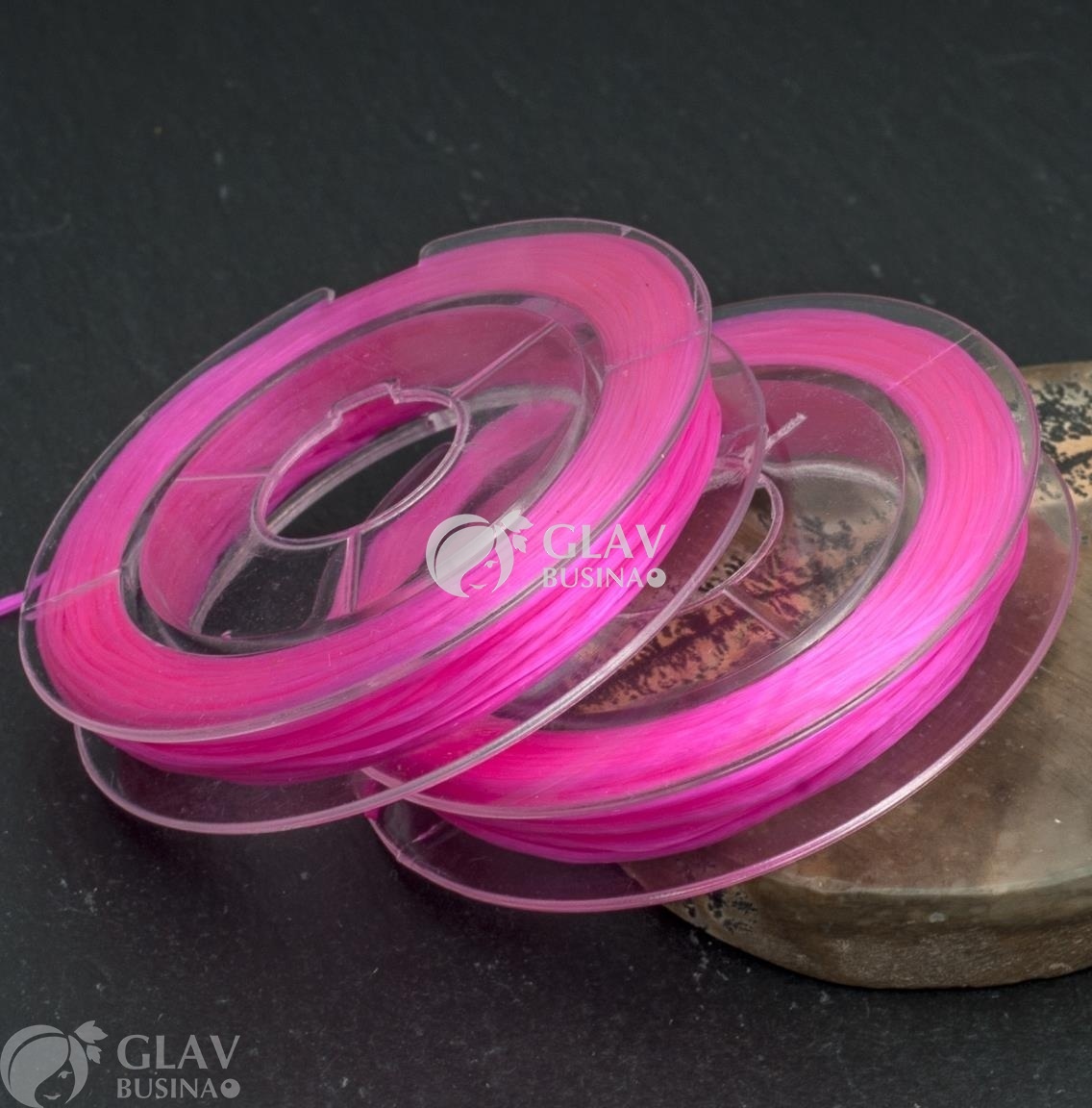 ОПТ (10 кат.) Браслетная резинка (спандекс) на катушке, диам 0,45мм, длина ок. 9м, цвет ярко-розовый.