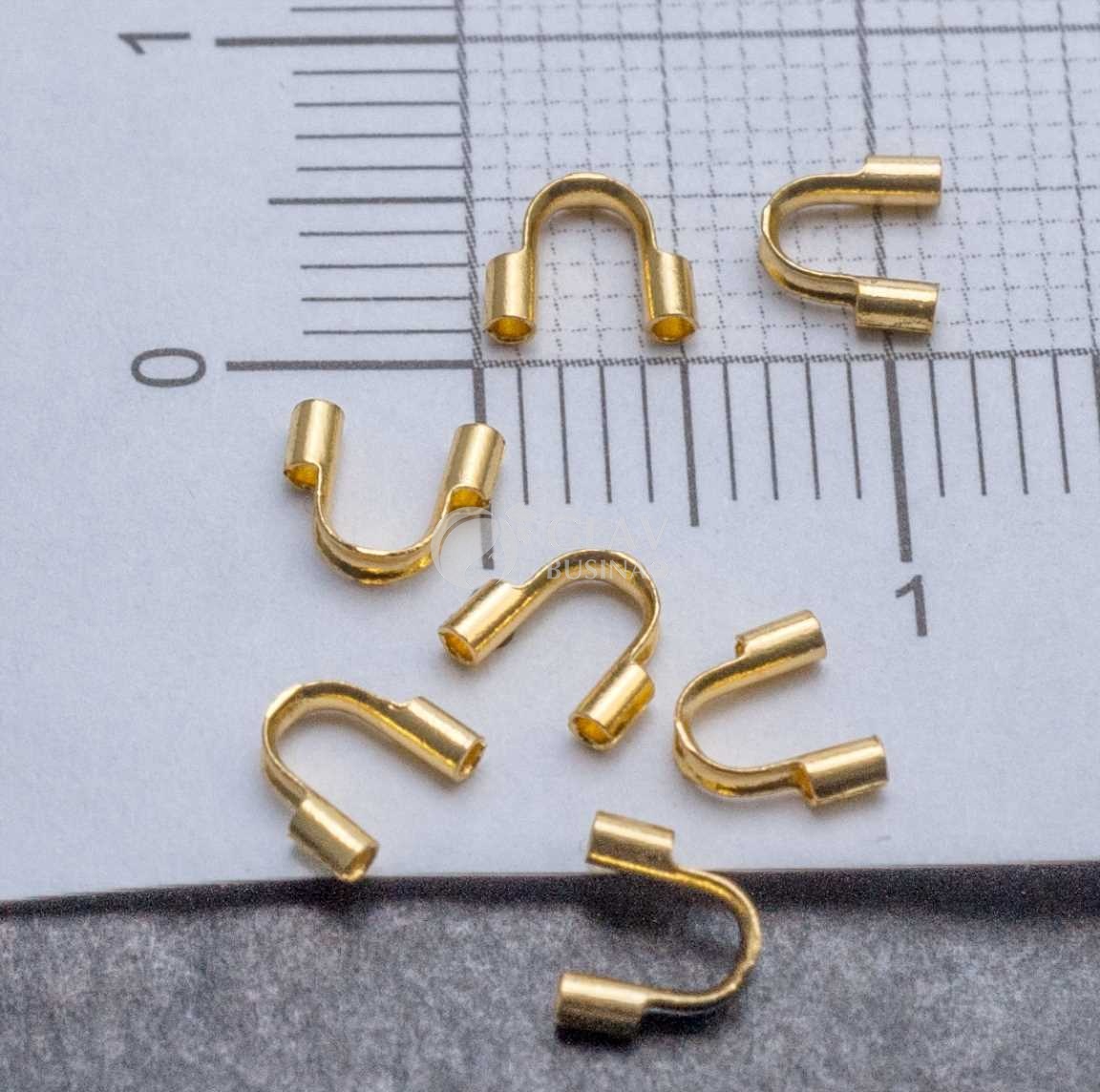 Протектор для ювелирного тросика 4.5х5х1.2мм, хирургическая сталь, натуральная позолота 18k, отв-е 0.7мм.