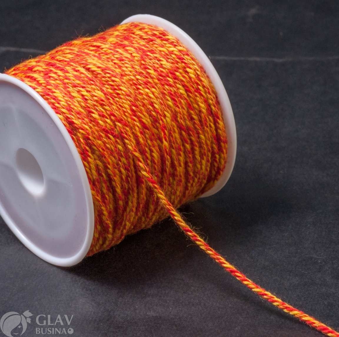 Полиэстровый шнур с текстурой хлопка на катушке, 1.2мм, цвет желтый и красный, длина 20м.