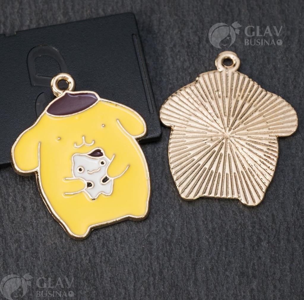 Подвеска эмалевая Помпом Пурин, р-р 28х23мм, отв-е 2мм, цвет металла золото.