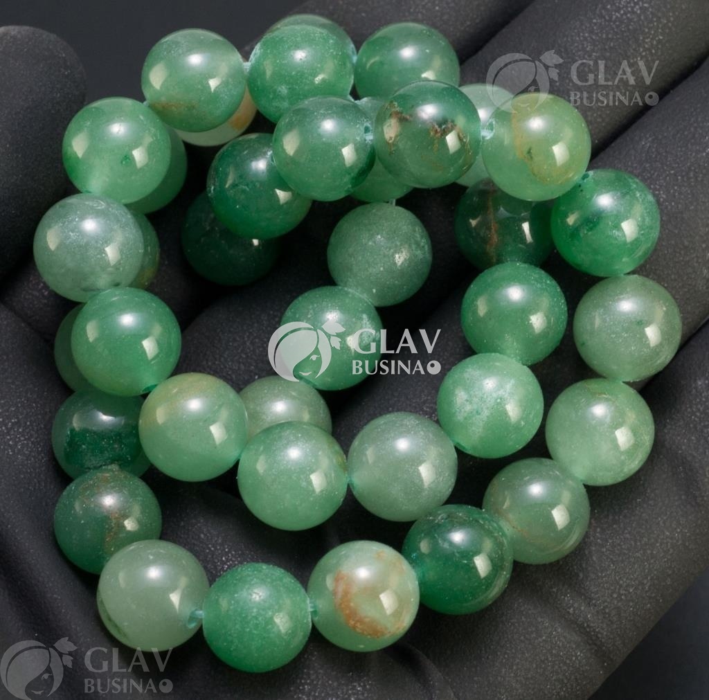 ОПТ (10 ниток) Нитка бусин зеленого авантюрина, диам. 10мм, отв-е 1мм, 37 см / 37 бусин.