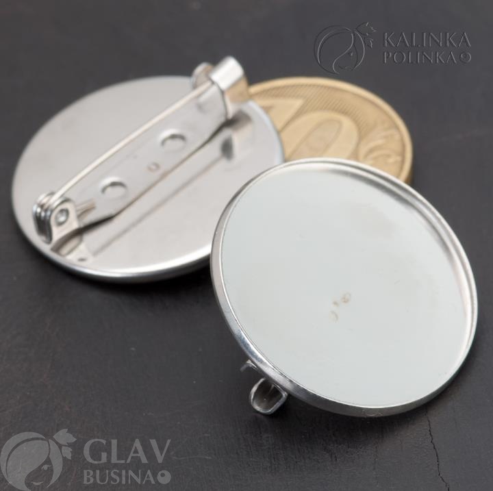 ОПТ (10 шт) Основа для броши из хирургической стали с площадкой 25мм под кабошон или заливку.