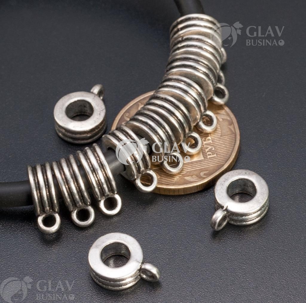 ОПТ (100 шт) Бейл для украшений, бижутерный сплав, р-р 12х9х5мм, отв-я 4мм и 2мм, цвет чернёное серебро.