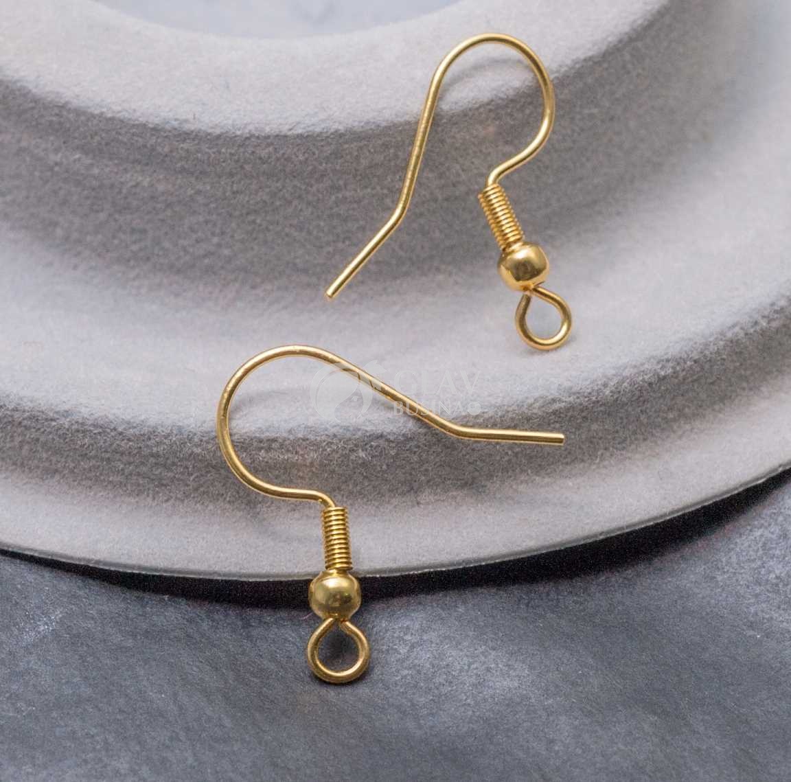 Швензы-крючки стальные с шариком и пружинкой, натуральная позолота 18K, р-р 19х0.7мм.