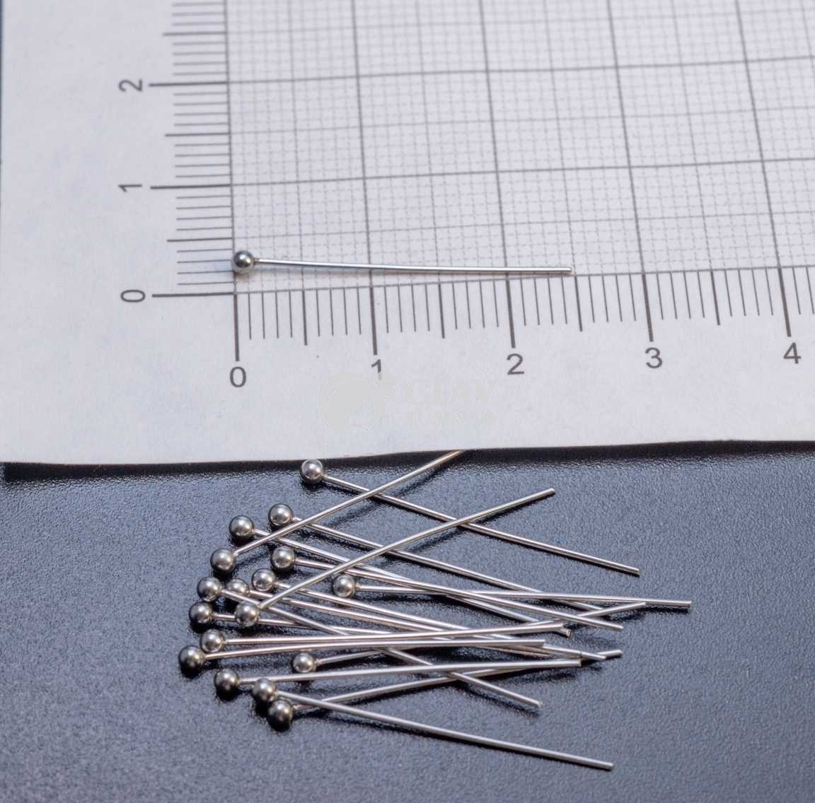 ОПТ (200 шт) Штифты из хирургической стали с шариком, р-р 25х0.5мм, диам. шарика 2мм.