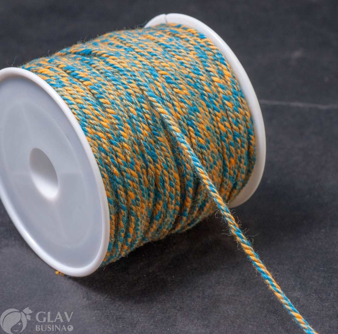 Полиэстровый шнур с текстурой хлопка на катушке, 1.2мм, цвет синий и светло-оранжевый, длина 20м.