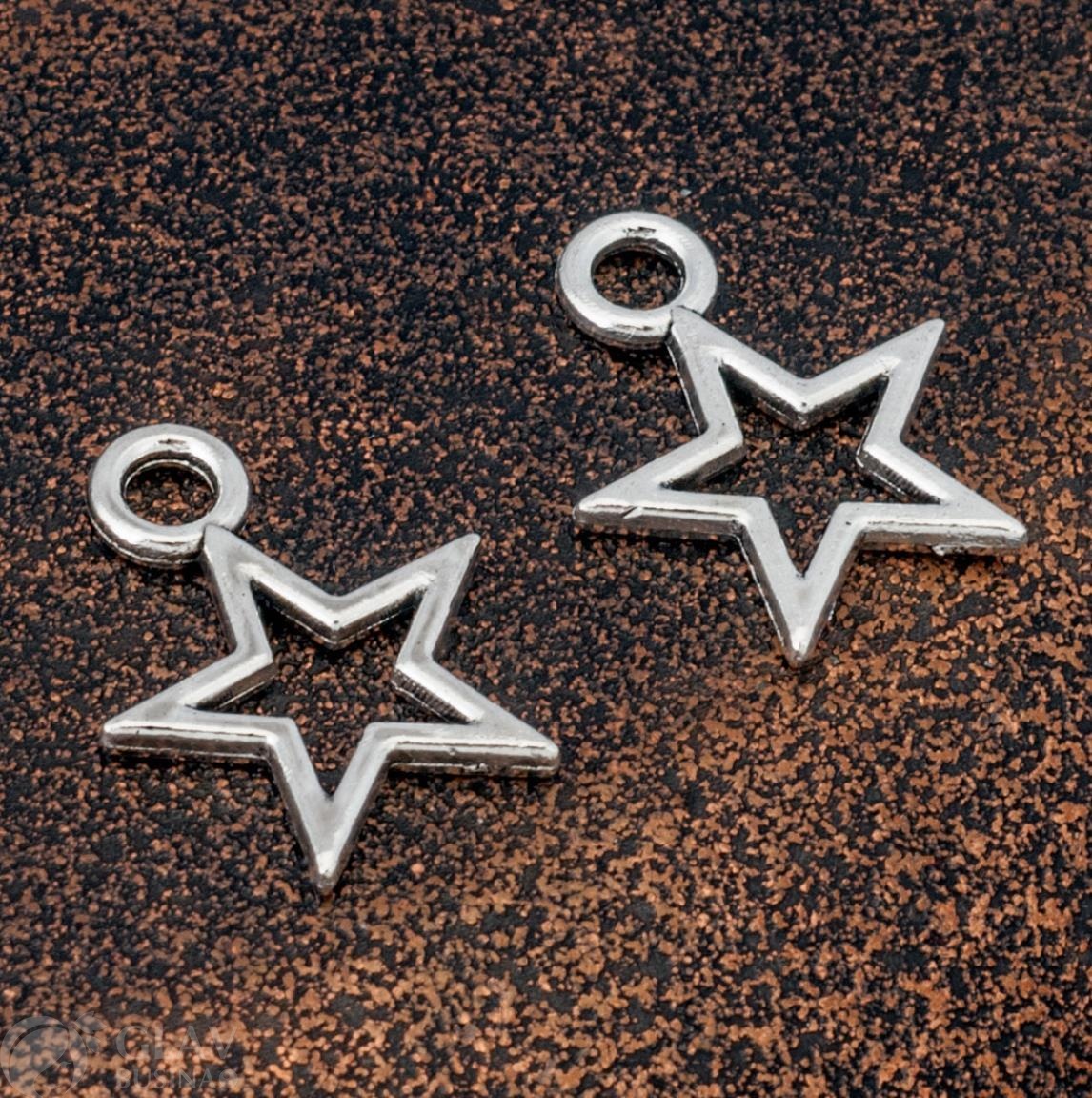 Подвеска двусторонняя из бижутерного сплава, звезда, 15х12х1,5мм, отв. 2мм, цвет античное серебро.