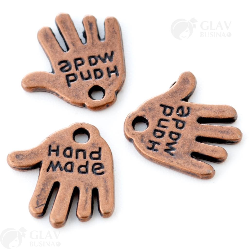 Подвеска Ладошка Hand made, р-р 12х12мм, отв-е 1.4мм, цвет медь.