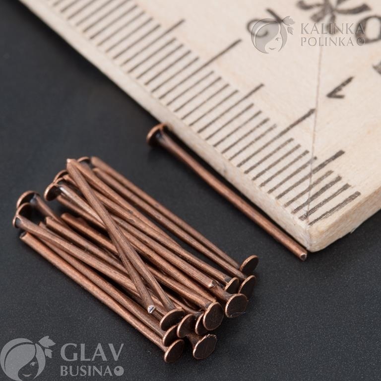 ОПТ (500 шт) Штифты для бижутерии (пины) - гвоздики с Г-образной шляпкой железные, цвет медный, р-р 18х0,8мм.