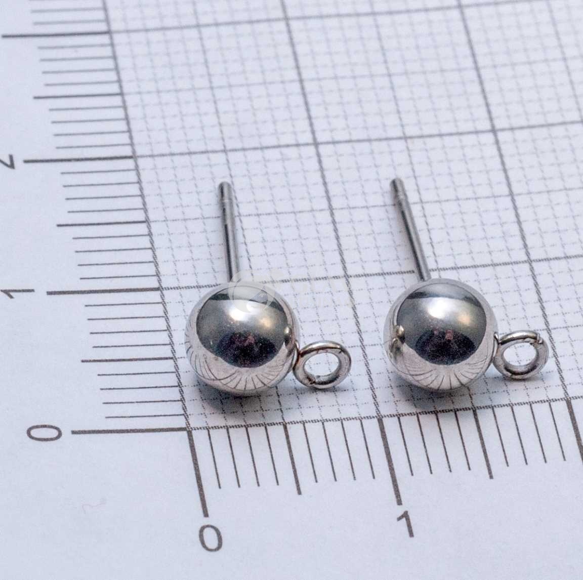 Пуссеты с шариком стальные, диам. 6мм,с гвоздиком 11х0.8мм и перпендикулярным разъемным колечком 1.5мм.