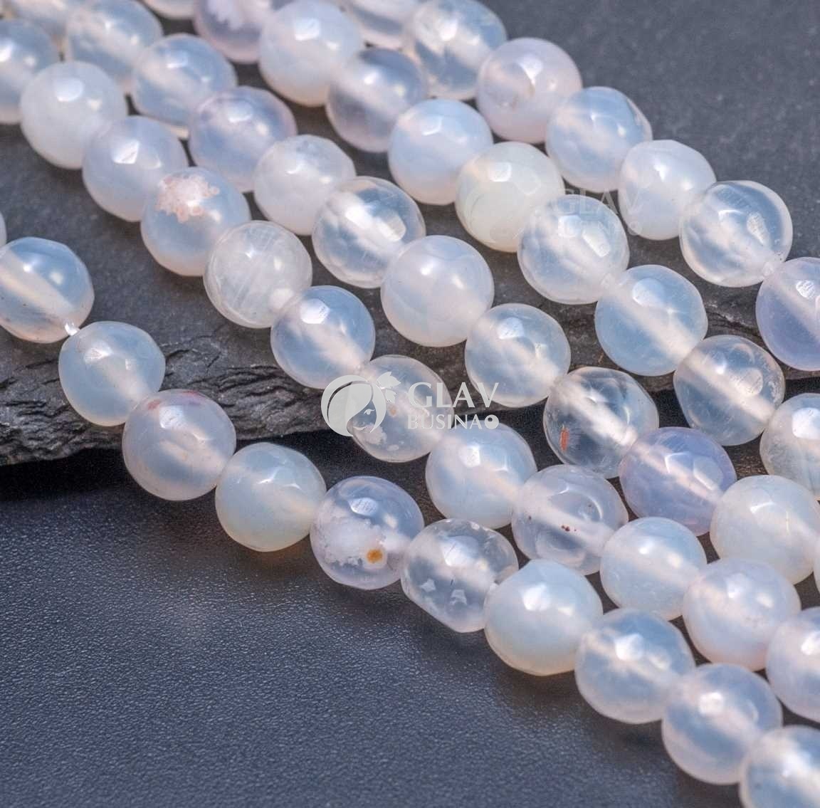 ОПТ (250 бусин) Белый агат, граненые бусины, шар, р-р 6 мм, отв-е 1мм.