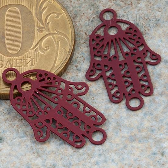 Коннектор 1/1 "Хамса" бордовый, стальной в каучуковом покрытии, р-р 21х13х0,3мм, отв. 2мм.