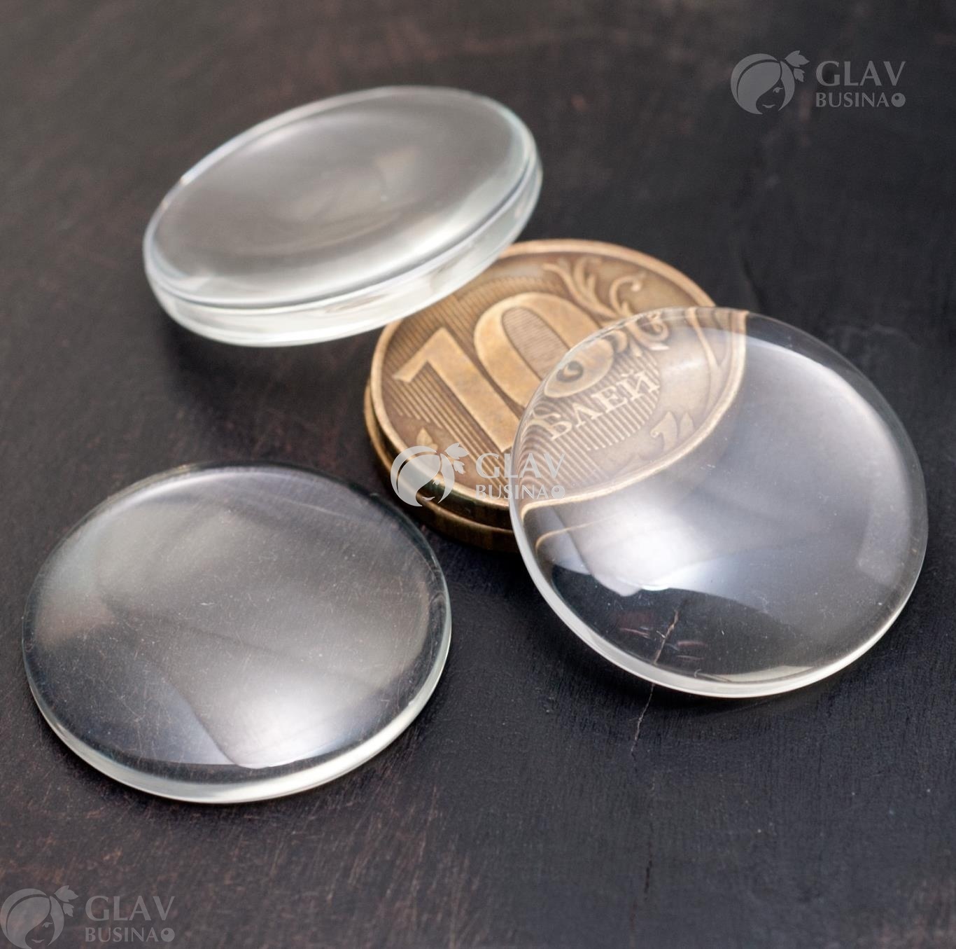 ОПТ (100 шт) Кабошоны стеклянные, прозрачные, круглые, р-р 24.5-25х5.5мм.