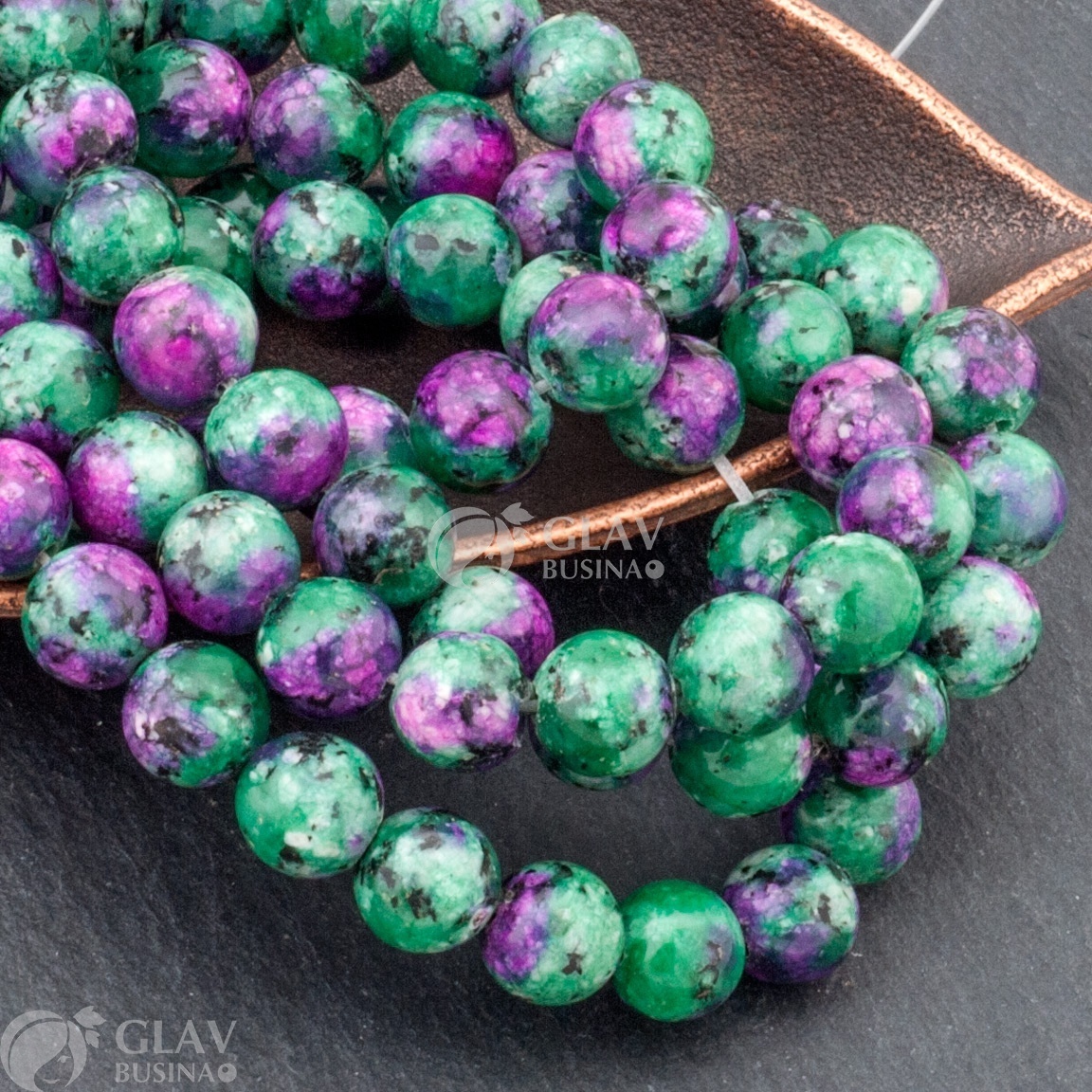 ОПТ (100 бусин) Рубин в цоизите (имитация), бусина, 8мм, отв 1мм, облагорожен.