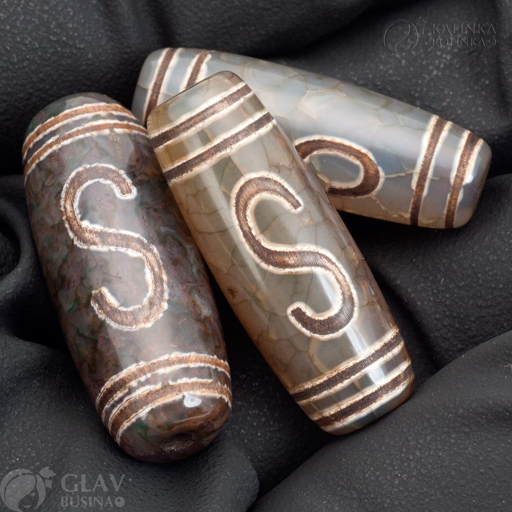 Бусина дзи Перемены, (Денежный крючок), агат, длина 30мм, отв-е от 2.2мм.