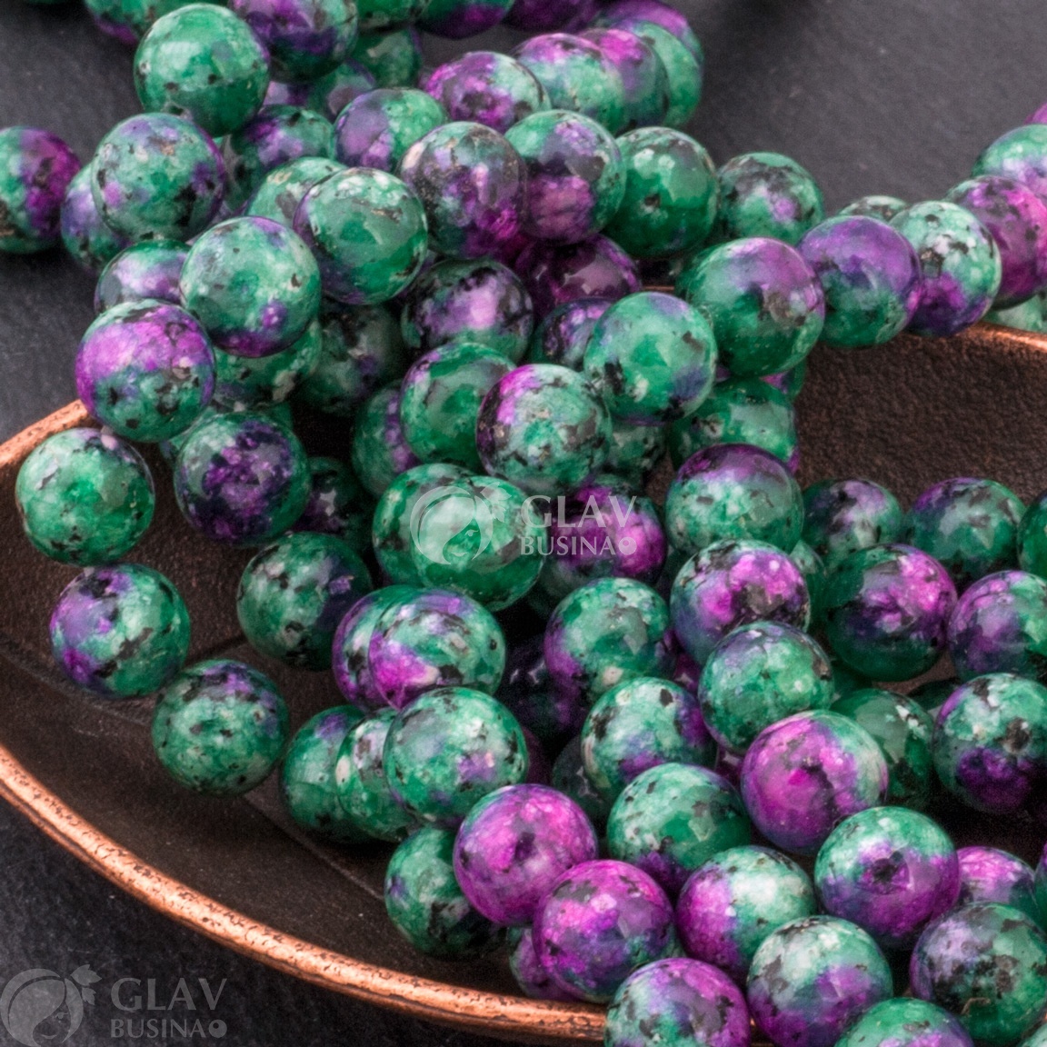 ОПТ (100 бусин) Рубин в цоизите (имитация), бусина, 8мм, отв 1мм, облагорожен.