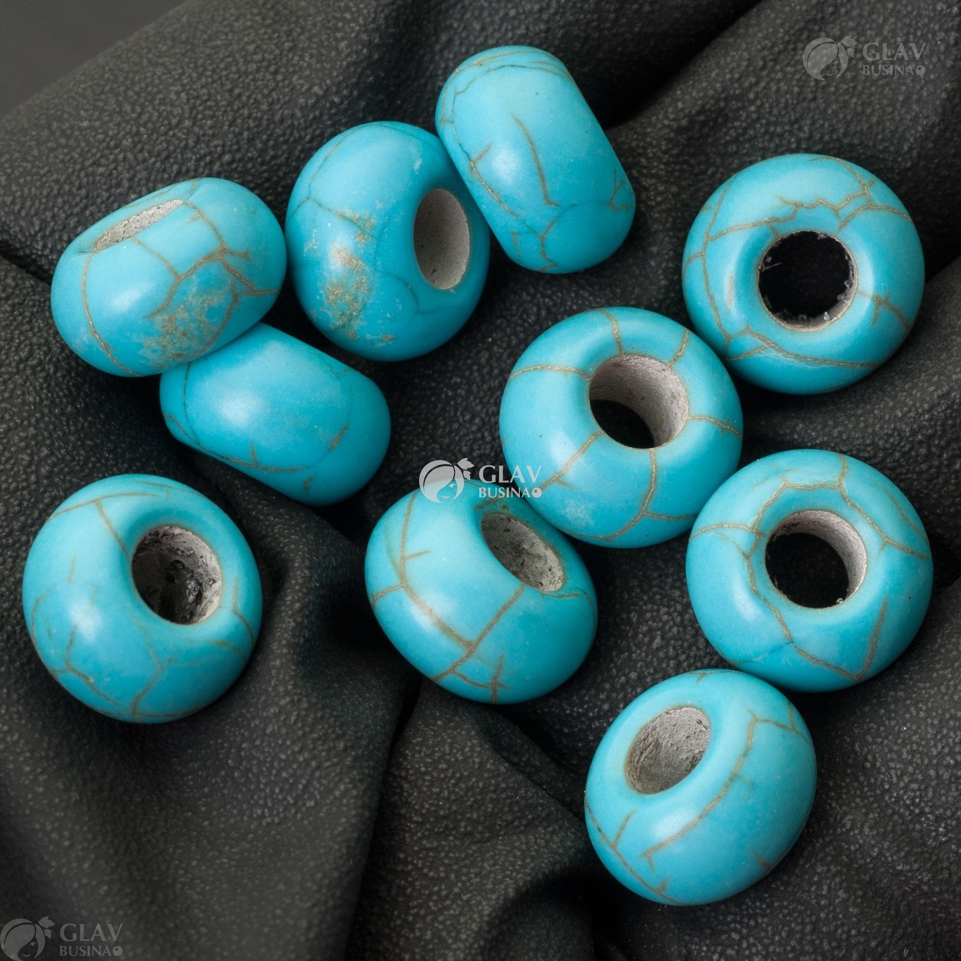 ОПТ (100 бусин) Бусины-бублики из прессованного говлита, р-р 14х8мм, отв-е 5мм, бирюзовые.