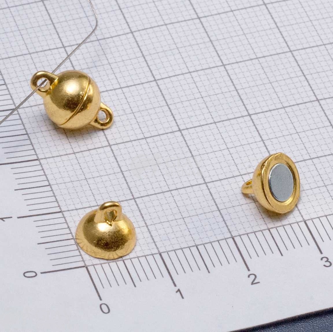 ОПТ (50 шт) Магнитный замок из бижутерного сплава в виде шара, цвет желтое золото р-р 13х8мм, отв-я 1.2мм.