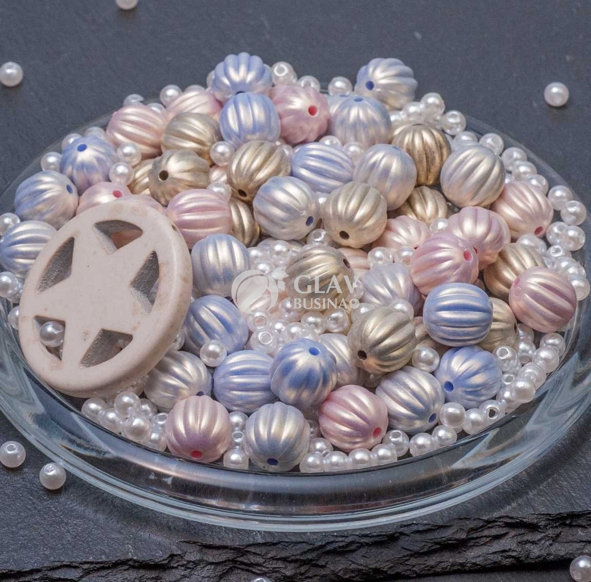 Микс. 50 гр. акриловых бусин: Пудровая элегантность. Р-ры 4-10 мм