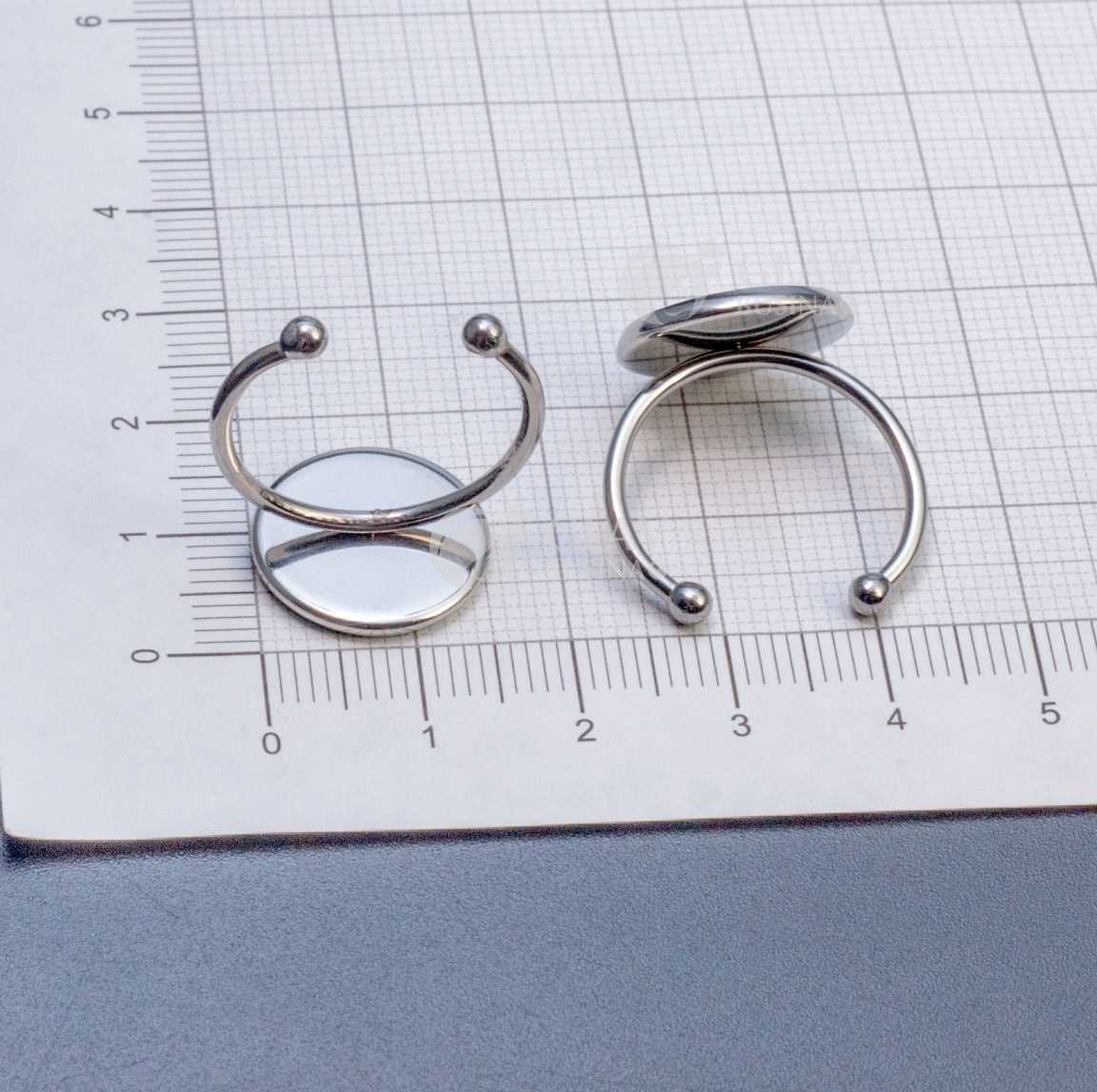 Основа кольца, универсальный размер, нержавеющая сталь, сеттинг 14 мм с бортиком.