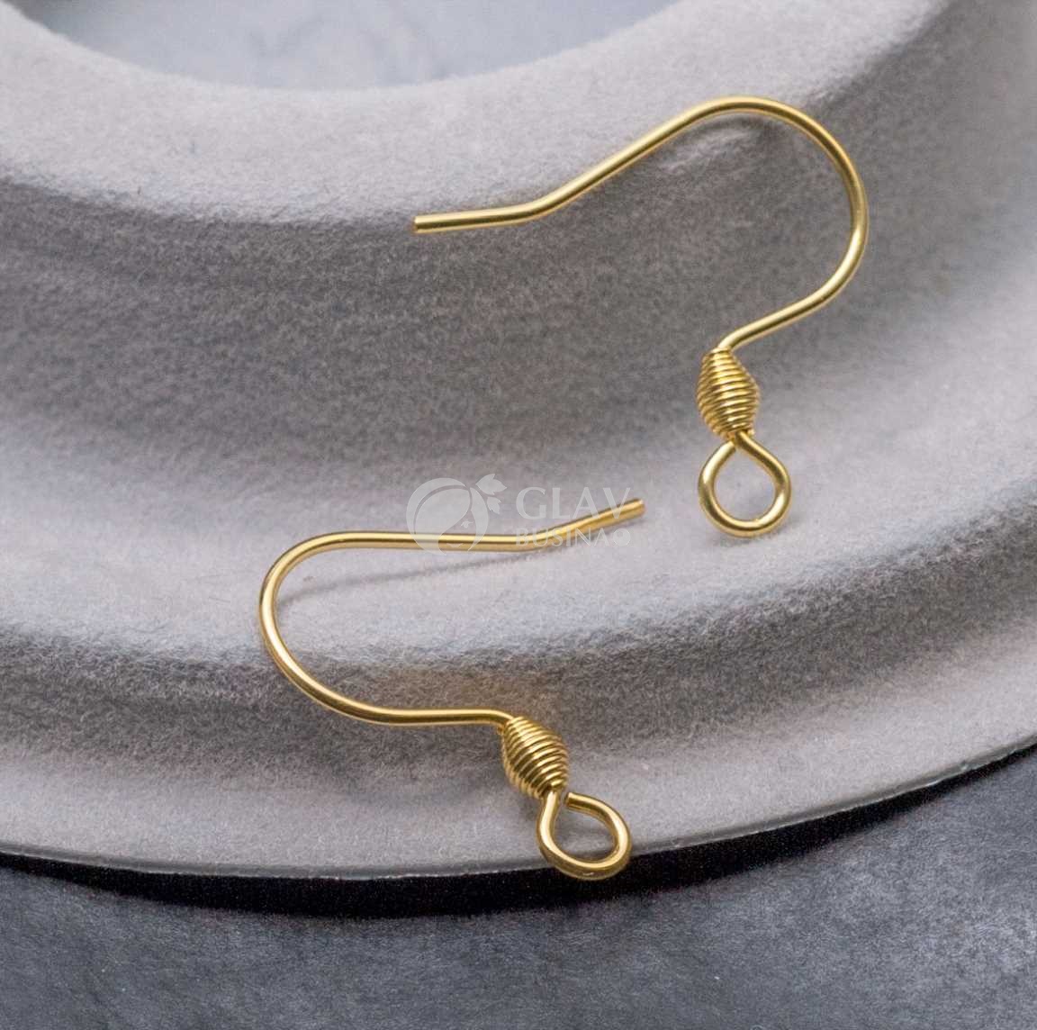 Швензы-крючки с ромбовидной пружинкой, 14х0.7мм, отв-е петли 2.2мм, натуральная позолота 18K, хирургическая сталь.