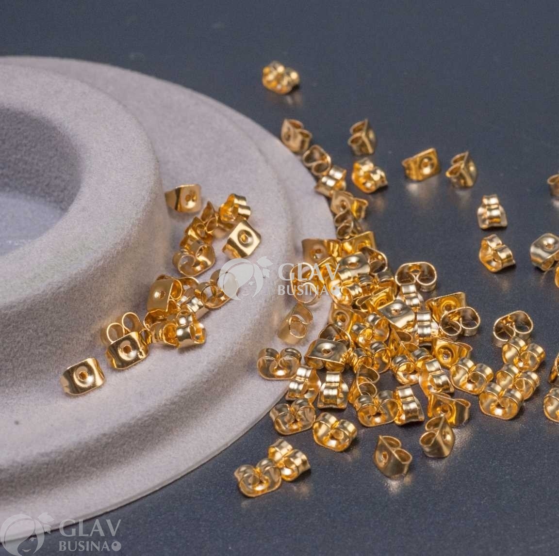 ОПТ (250 пар) Заглушки для сережек с округлым краем, р-р 3.5х5х3мм,  хирургическая сталь, анодирование цвет золото.