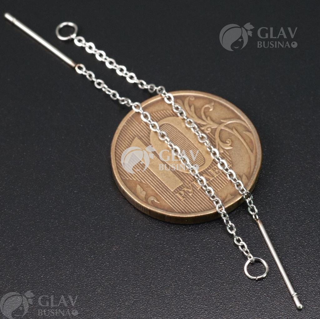 ОПТ (50 пар) Швензы-протяжки из хирургической стали, цепочка паяная, р-р 45х0.7мм и штифт 15мм., колечко 4х0.5мм.