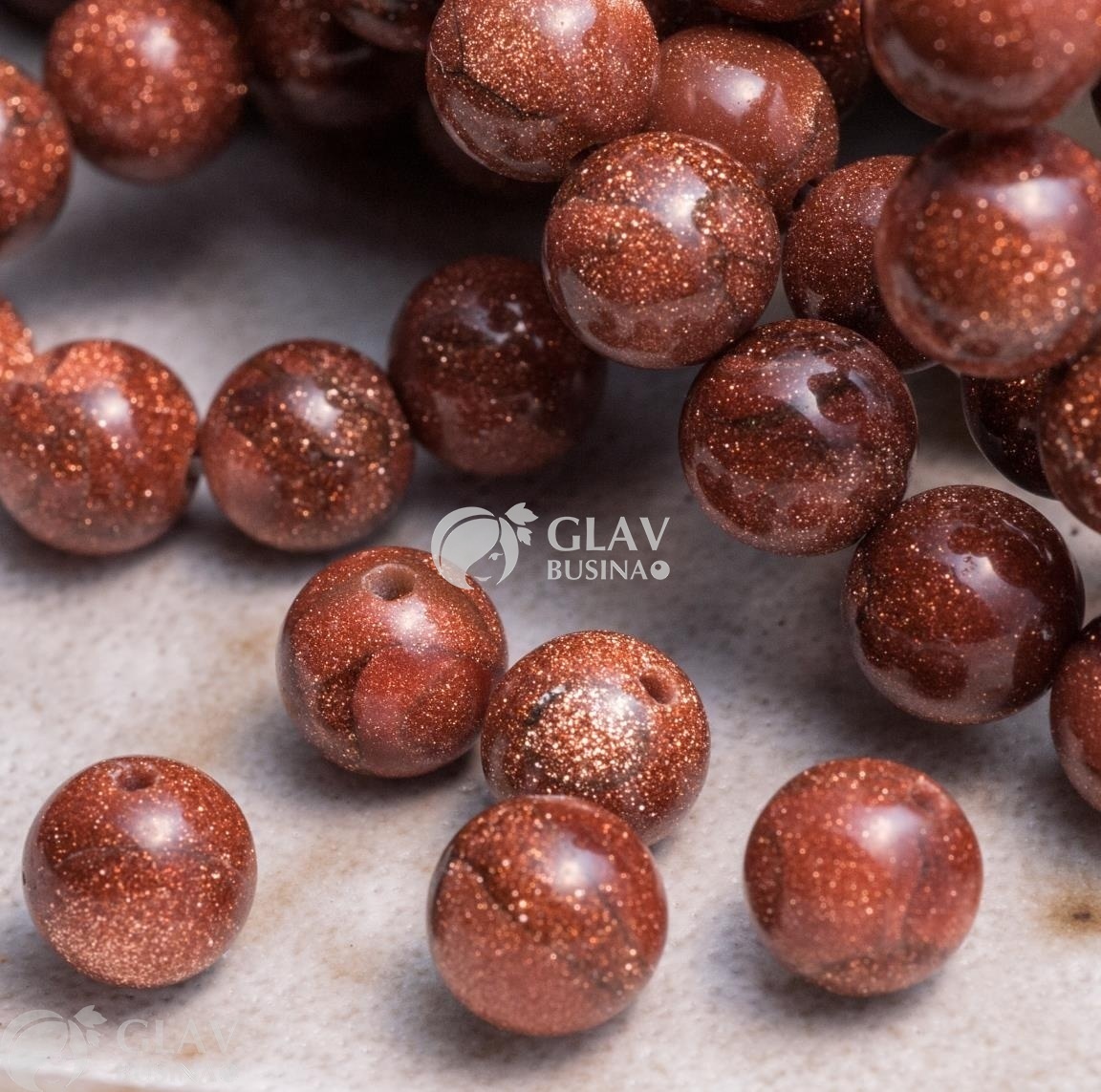 ОПТ (250 бусин) Голдстоун, гладкая бусина из бурого авантюринового стекла, шар, 8мм, отв.1мм.