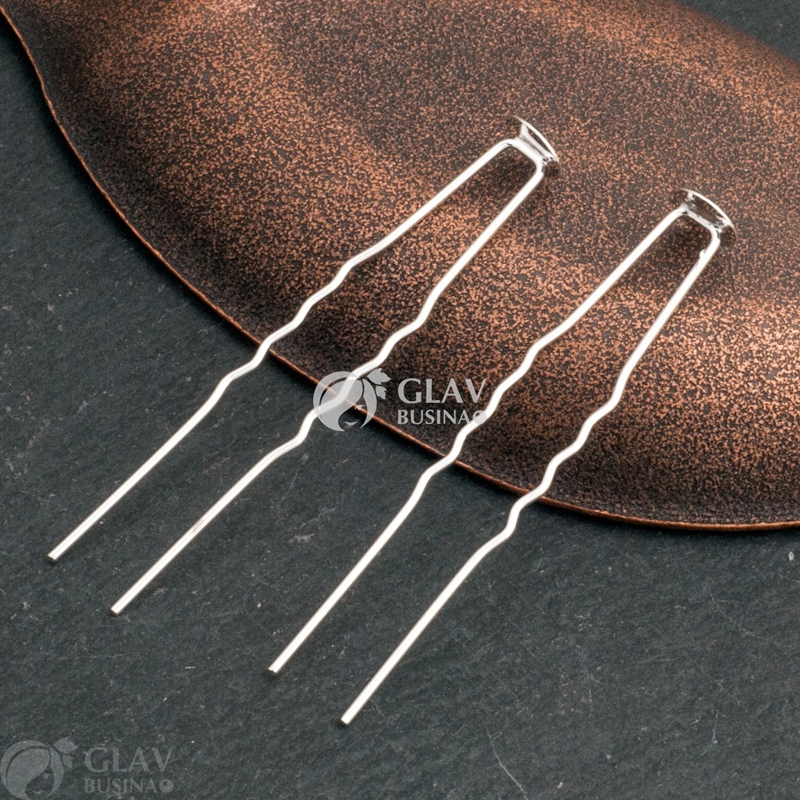 ОПТ (50 шт) Железная шпилька для волос с круглой латунной площадкой, длина 63мм, сеттинг 8мм, серебро.