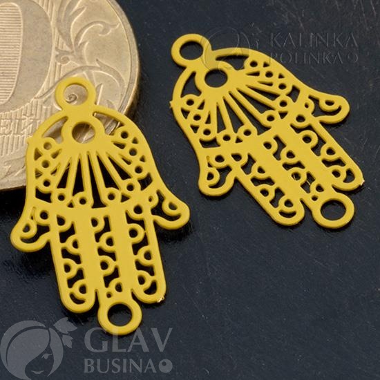 Коннектор 1/1 "Хамса" горчичный, стальной в каучуковом покрытии, р-р 21х13х0,3мм, отв. 2мм.