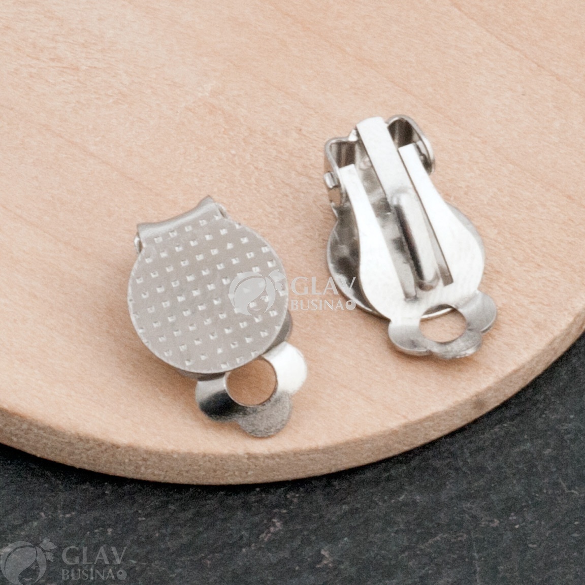 ОПТ (50 пар) Основы для клипс с круглой площадкой и петелькой, хирургическая сталь, длина 16мм, сеттинг 10мм.