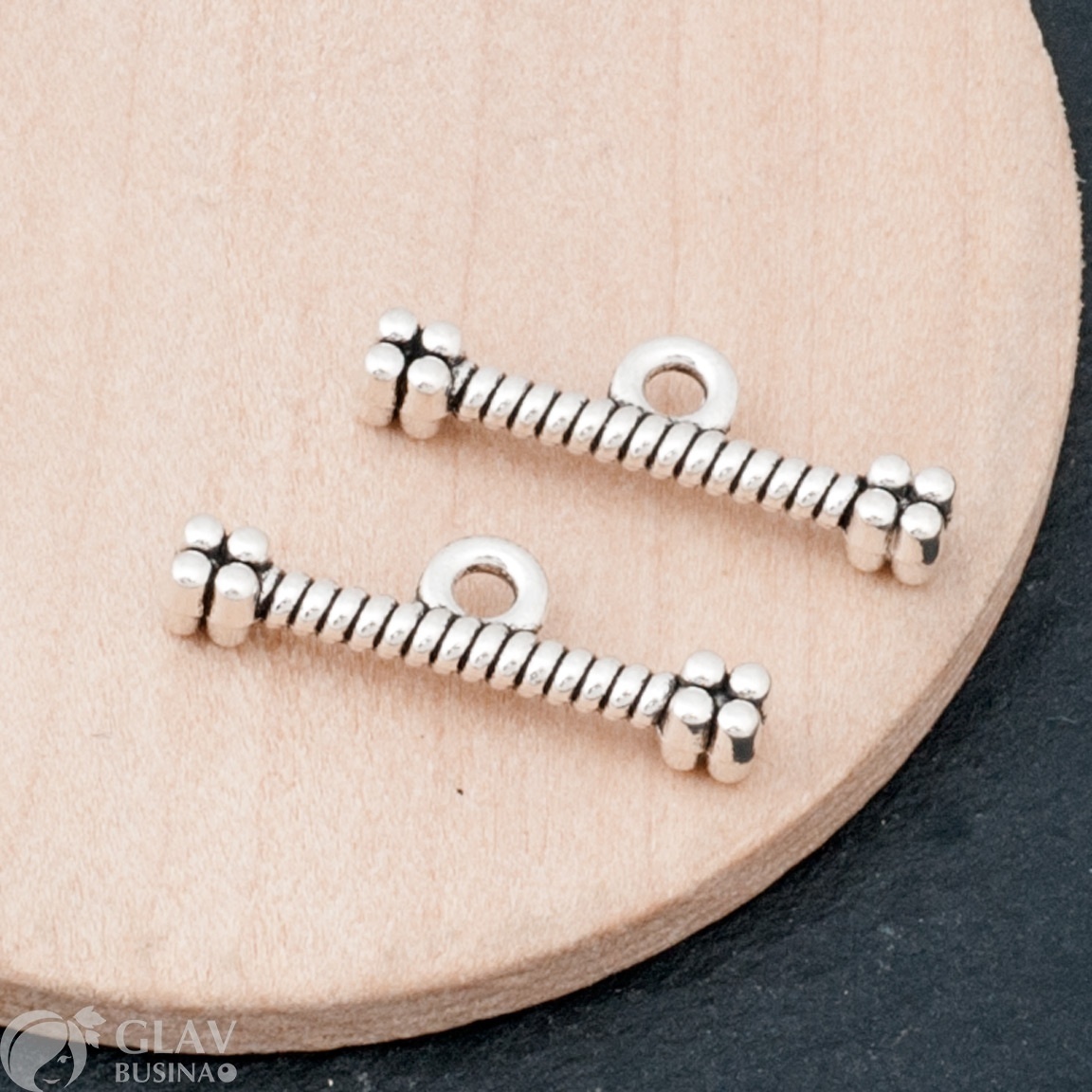 ОПТ (100 шт) Палочка тоггла, цвет античное серебро, витой прутик с 4-мя цилиндриками по бокам, р-р 20х5,1х2мм, цилиндрики 4х3мм, отв 1мм.