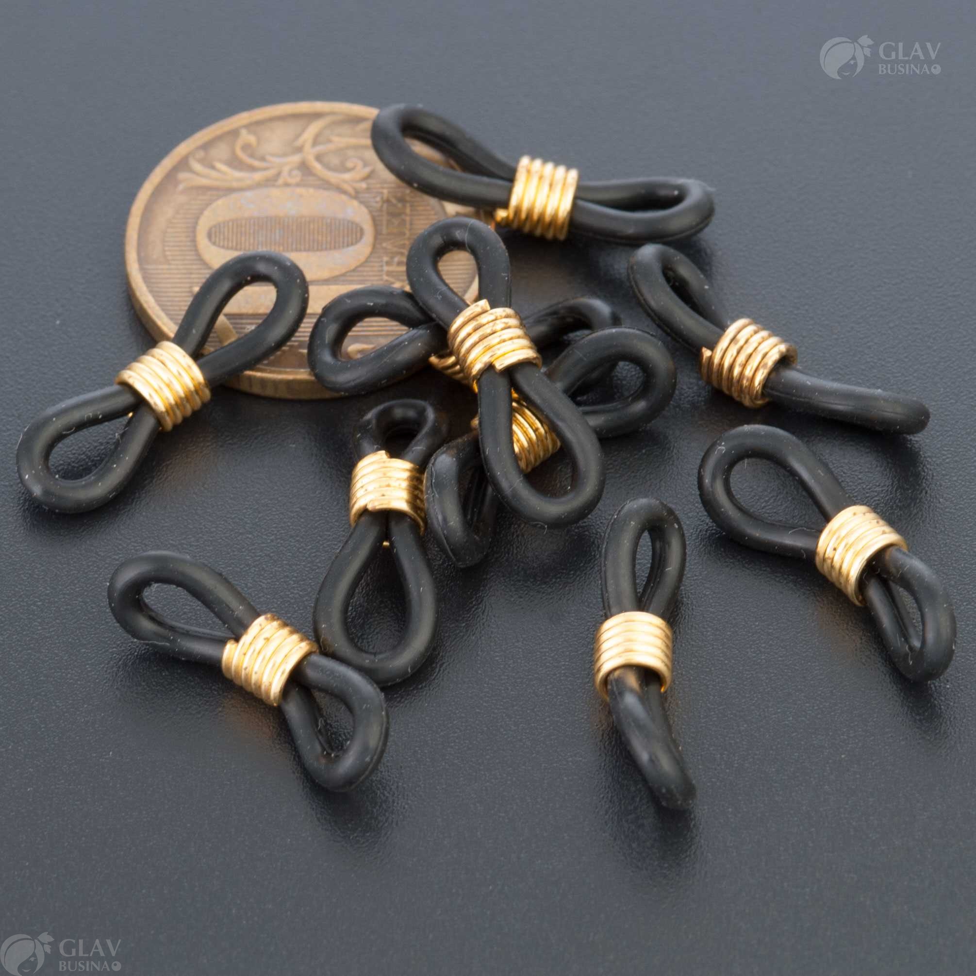 Коннекторы для очков из черного силикона с железной пружинкой, длина 20мм, цвет желтое золото - надежное соединение для вашей модной оправы.