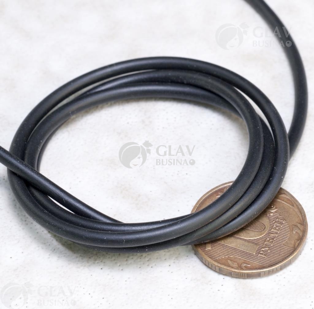 ОПТ (100 метров) Шнур каучуковый, чёрный, матовый, эластичный, диам. 2.5мм, без отверстия.