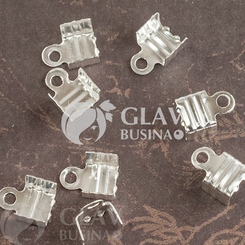 ОПТ (500 шт) Концевики для тонких шнуров, железо, цвет серебро, ширина 6мм, отверстие 1.5мм, около 50 шт.