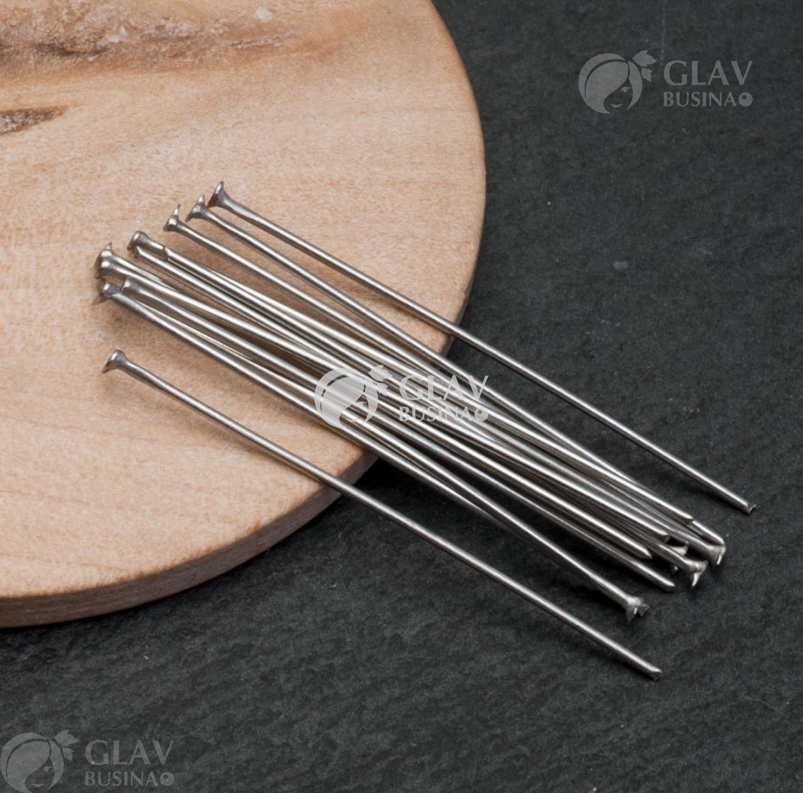 ОПТ (2500 шт) Штифты-гвоздики из хирургической стали, с Г-образной шляпкой, р-р 35х0.7мм,цвет натуральный.