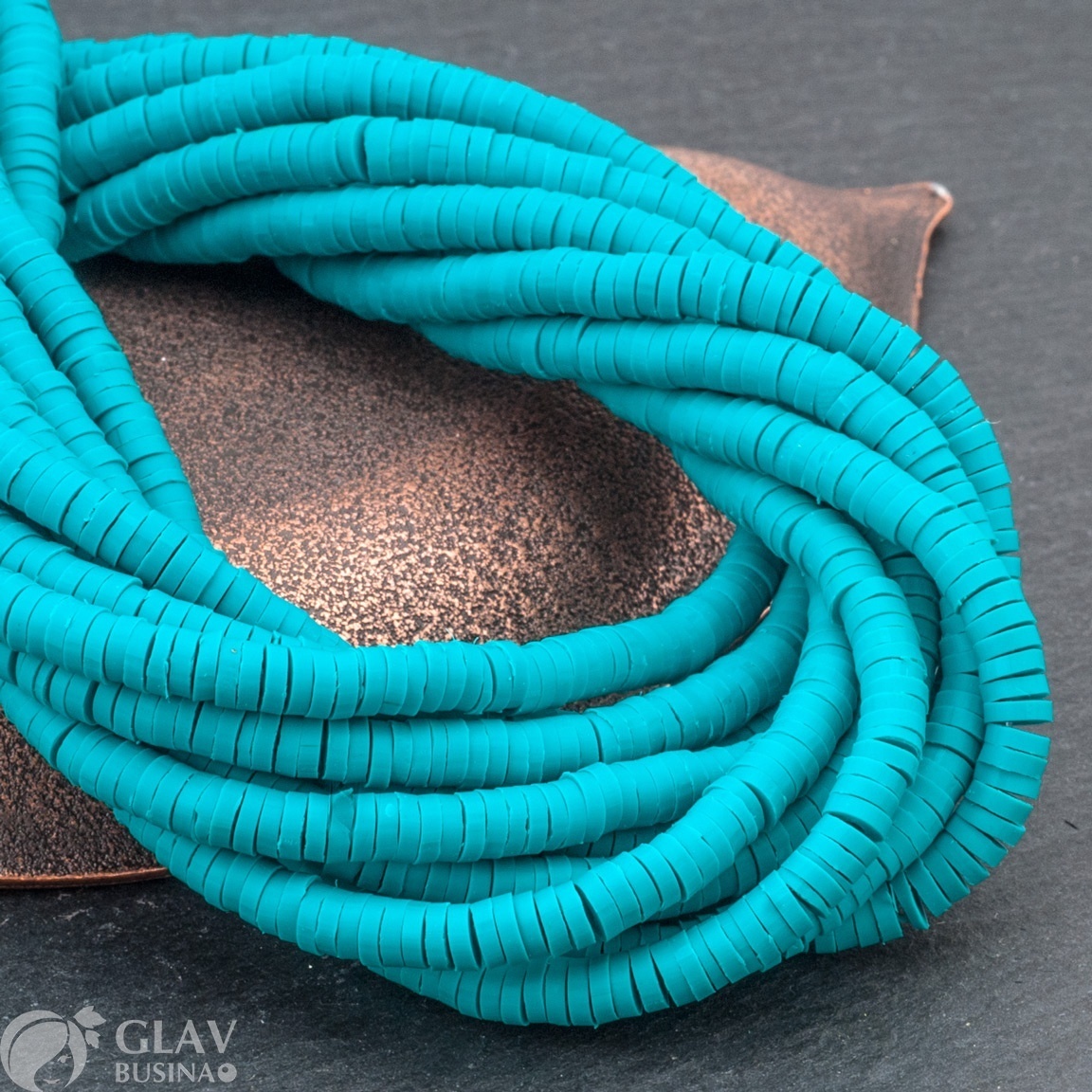 ОПТ (10 ниток) Нитка плоских бусин из полимерной глины, р-р 4х0,1-0,8мм, отв.1,2мм, в нитке 200 бусин / ок 23 см, цвет темный циан (темно-синий голубые).