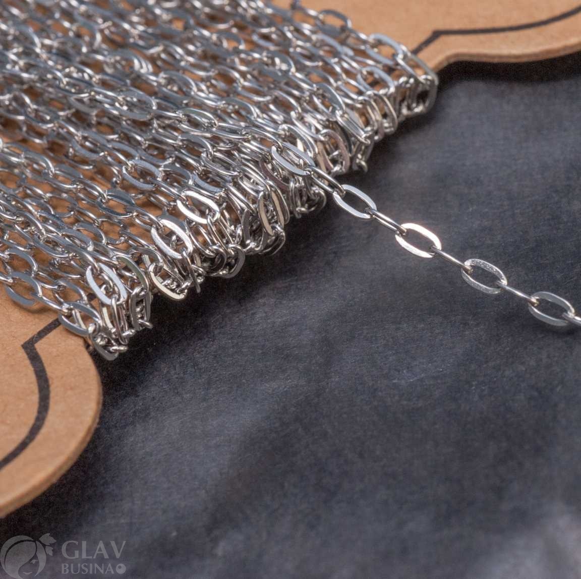 Цепочка 4х2.2х0.2мм, якорная удлинённая, приплющенная, звенья запаяны, нерж. сталь, цвет стальной, катушка 5 м.