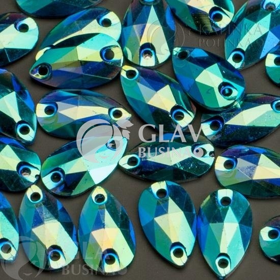 ОПТ (50 упак) Стразы акриловые пришивные синие радужные, форма капля р-р 7х12мм, цена за 25шт.