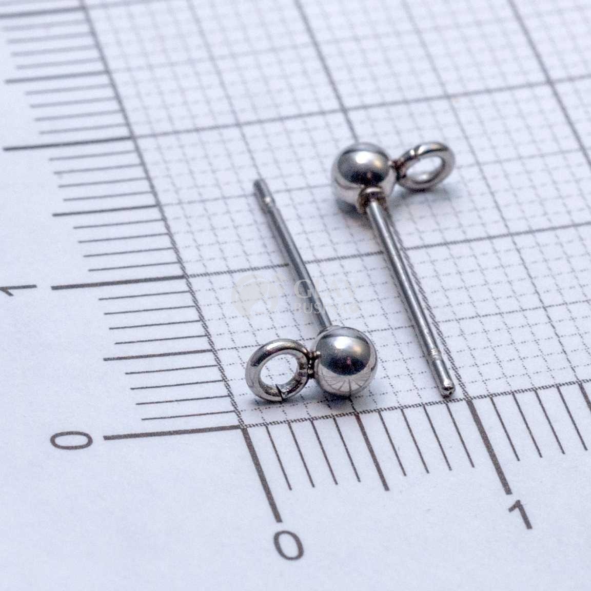 Пуссеты с шариком стальные, диам. 3мм,с гвоздиком 12х0.7мм и перпендикулярным разъемным колечком 1.5мм.