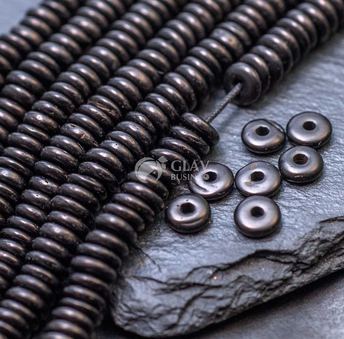 Бусины-хейши из оболочки кокосового ореха, р-р 6х2мм, отв-е 1,5мм, цвет черный.