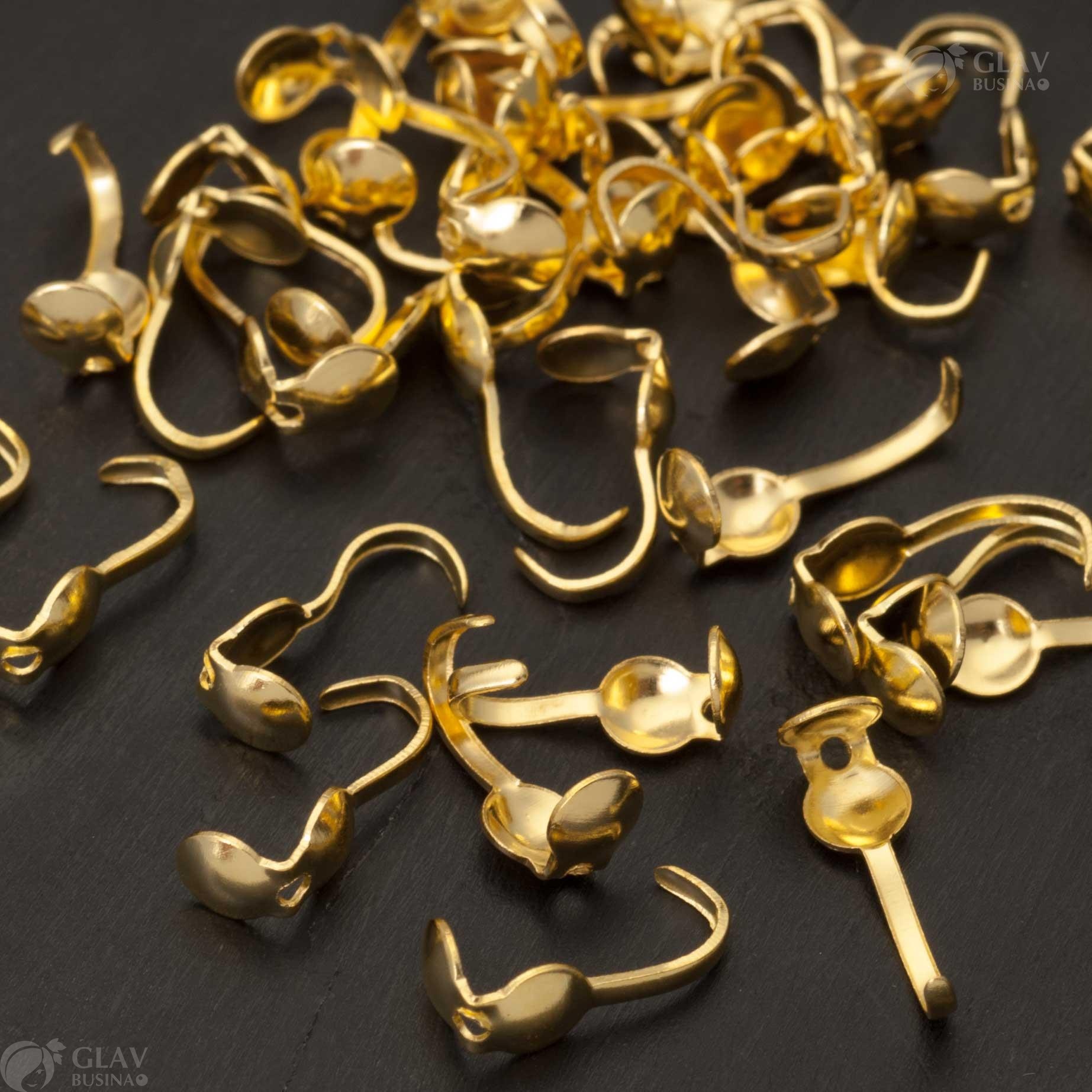 Скуфейки железные размером 8х3.7мм с отверстием 1.5мм, цвета желтого золота для ювелирных работ.