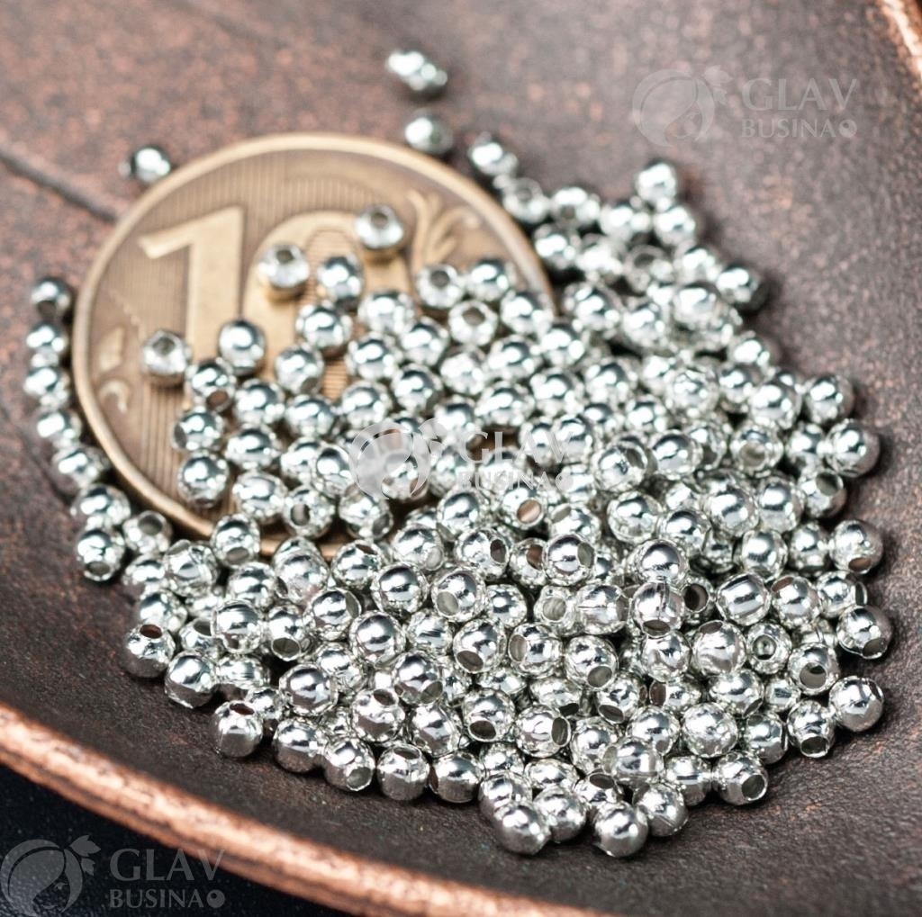 ОПТ (1000 бусин) Полые, легкие металлические бусины-шарики, диам. 2.4мм, отв-е 0.9мм, цвет платина.