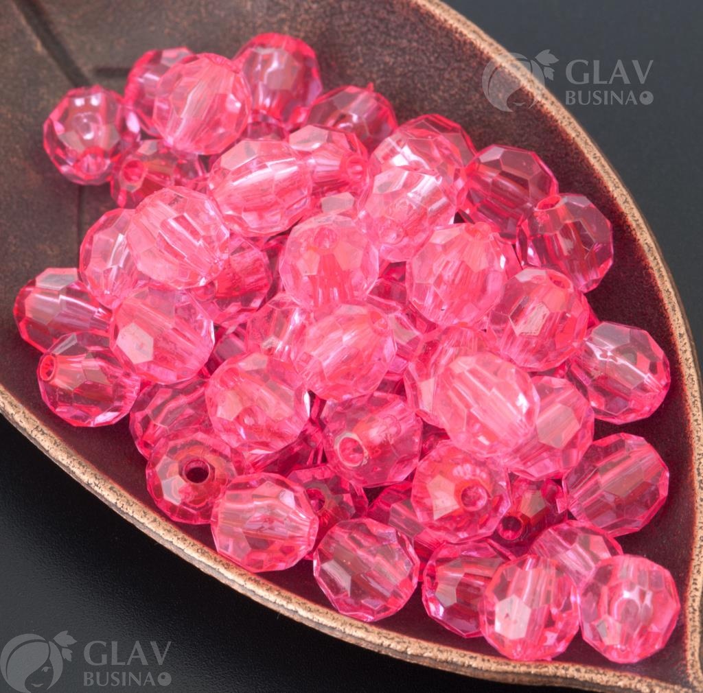 Ярко-розовые акриловые граненые бусины в форме шара, диаметром 10мм с отверстием 2.2мм для создания украшений.