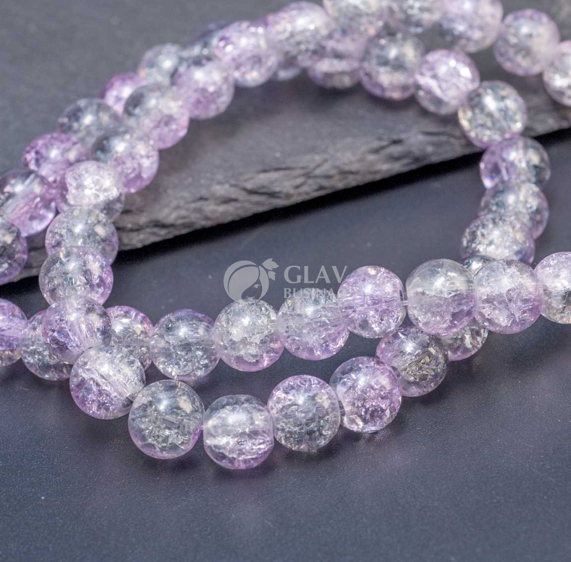 Нитка 80 см / 100 бусин кракле. Стеклянные, окрашенные, диам. 8мм, отв-е 1мм, серо-сиреневые.