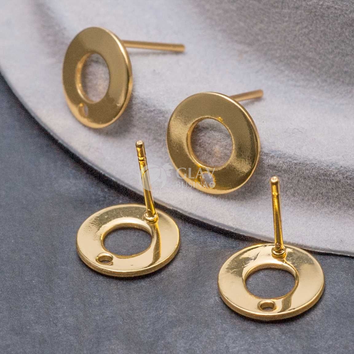 Швензы-пуссеты из хирургической стали Тор, цвет гальванического покрытия желтое золото, р-р 10х1мм, отв-е 1.2мм, гвоздик 11х0.8мм.