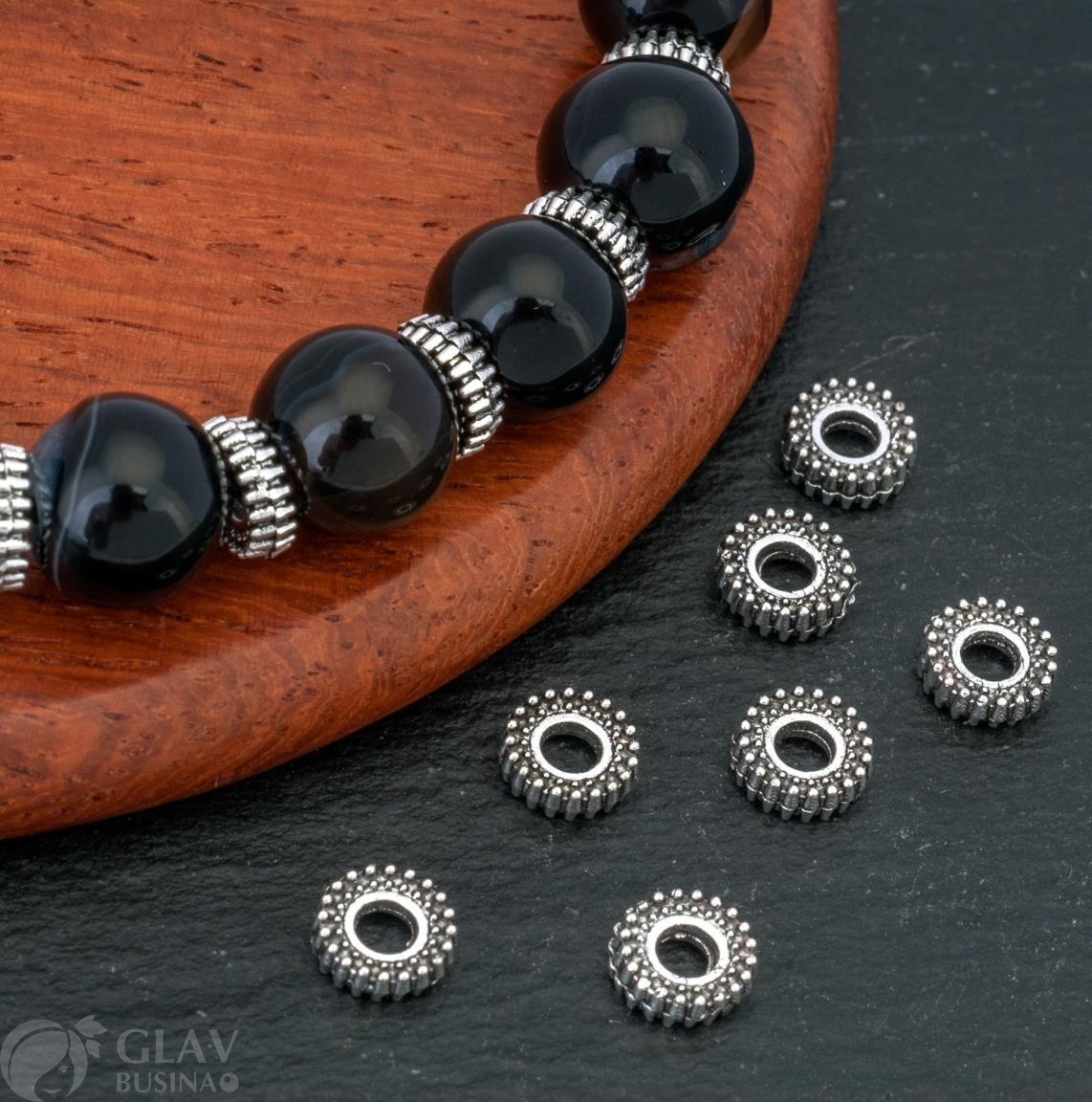 Бусины-спейсеры из бижутерного сплава, ребристая рондель, 5,5х1,9мм, отв. 2мм, цвет античное серебро.